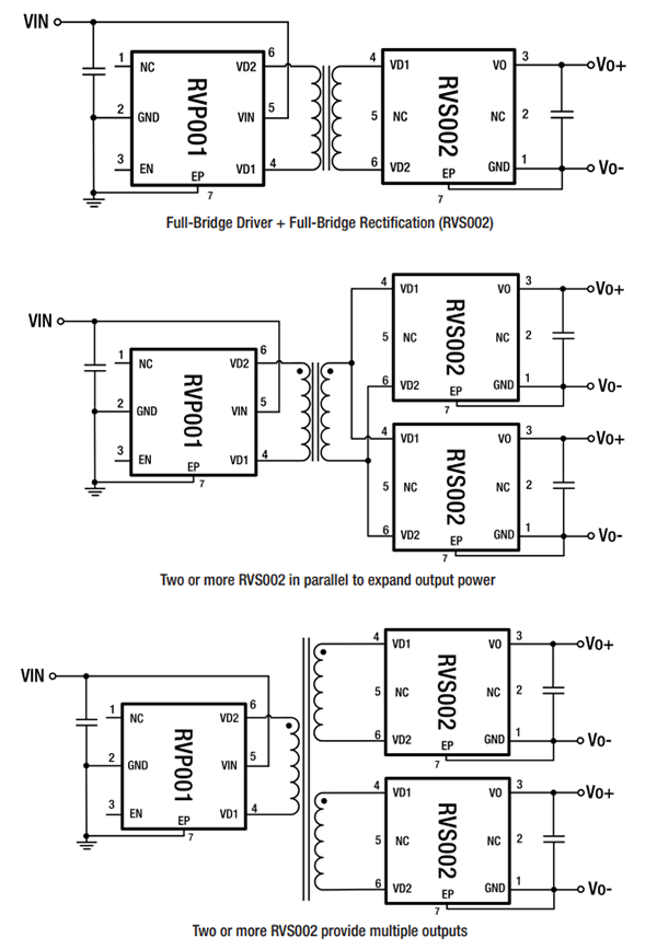 Application Circuit Diagram - RECOM Power RVS002 Micropower Isolated Power Bridge Rectifiers